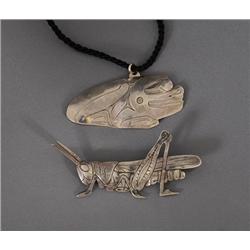 Silver Grasshopper Brooch 2" L. and a Silver Frog Brooch 1 3/4" L. Both Signed LKM and in Fine Condi