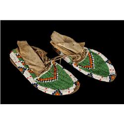 Pair of Beaded Moccasins - Geometric Pattern 9 3/4" L  Good Condition with Minor Bead Loss