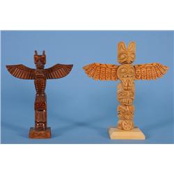 Jimmy John Totem Carved with Thunderbird and Whale 9 3/4" H. 7 1/2" W.  Good Condition and a Ray Wil