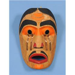 Russell Smith Portrait/Speaker Mask Signed Awasatlas 74 - Carved Yellow Cedar 9 1/4" H. 6 1/4" W.  G
