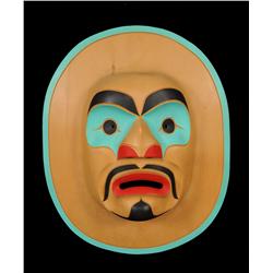 Salish Moon Mask Carved Yellow Cedar by William Watts 19" H. 15 3/4"  W.  Fine Condition