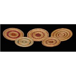 Five Nuu-chah-nulth Basketry Mats 6" W.  Good - Fair Condition