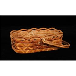Mt. Currie Handled Basket with Crenulated Rim Made by Stl'Atlins Nation - Lilawat People 9" H. 5 3/4