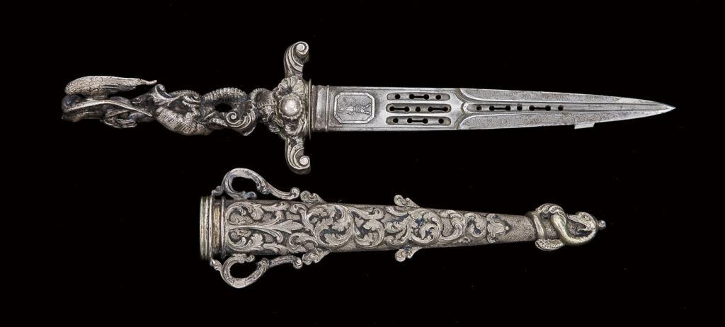Fancy French figural dagger, approx. 8-3/8” long with a 5” double edged ...