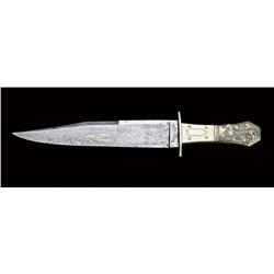 Fine Bowie Knife marked WoodHead and Hartley  36 Howard Street Sheffield with fancy etched  blade, i