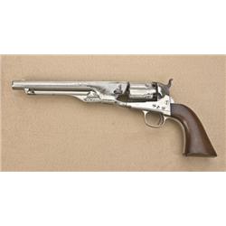 Colt Model 1860 fluted cylinder Army  percussion revolver, .44 cal., 8” barrel,  nickel finish, wood