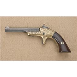 Engraved H.C. Lombard & Co. single shot  derringer, .22 cal., 3-1/2” barrel, blued  barrel, brass fr