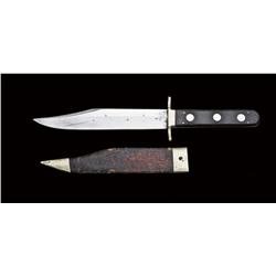 Small unmarked Sheffield Bowie knife. Approx  11-1/8” overall with 6-5/8” blade with a  sharpened fa