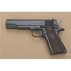 Colt Super .38 Model semi-auto pistol, .38  cal., 5” barrel, black finish, brown  checkered rampant