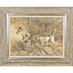 Original oil painting on board entitled  Pointer and Gamble’s, by Robert K. Abbett,  noted wildlife 