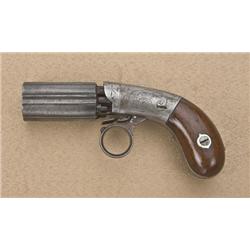 Small frame, bag shaped grip Blunt & Syms  Underhammer pepperbox ring trigger revolver,  .28 cal., 2