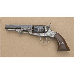 Bacon Manufacturing Co. percussion pocket  revolver, .31 cal., 4” barrel, blue finish,  engraved fra