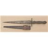 Image 1 : Interesting Spanish Colonial dagger with  turned and carved wood grip, iron mounts,  leather scabbar