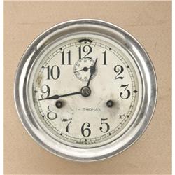 Old Seth Thomas circular ship’s clock, nickel  over brass, approx. 7” diameter, hour,  minute and se
