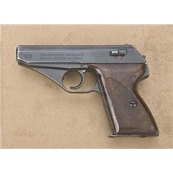 Mauser HSC, ,32 ACP caliber, blue finish,  checkered wood grips, showing eagle “L”  (Police) proof o