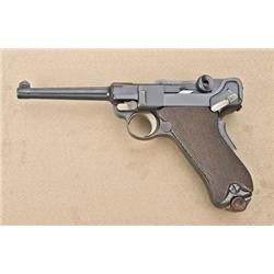 Model 1900 Swiss contract Luger semi-auto  pistol, 7.65mm cal., 4-3/4” barrel, blue  finish, checker