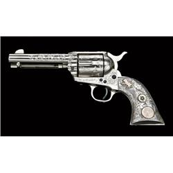 Colt Single Action Army revolver,  .45-caliber, 4-3/4” barrel, 2nd Generation.  Finely engraved by B