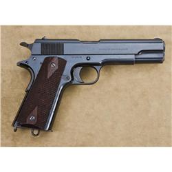 Colt model 1911, .45 ACP caliber,  semiautomatic pistol, blued finish, diamond  checkered wood grips