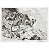 Image 1 : Original silver-tip etching entitled Cliff  Dwellers by Carl Rungius, 9”h by 11”w, in  fine to excel