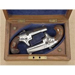 Pair of Colt #2 derringers, .41 caliber  rimfire, nickel plated, British proofed,  original checkere