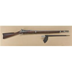 Springfield model 1868 .50-70 caliber rifle  with bayonet, scabbard, sling, and cleaning  rod. Seria