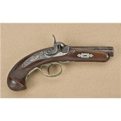 Original Henry Deringer percussion pistol,  .44 caliber, 3-1/8” barrel, 7” overall, full  stocked to