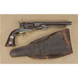 Colt 1860 Army revolver, .44 caliber  percussion, brown patina finish, wood grips,  inlaid with silv