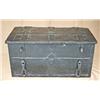 Image 1 : Large forged iron treasure chest with  key-release mechanism and two large forged  iron hasps for pa