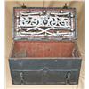 Image 2 : Large forged iron treasure chest with  key-release mechanism and two large forged  iron hasps for pa