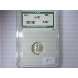 1943 MERCURY DIME ANI MS67