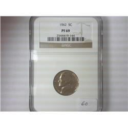 1962 JEFFERSON NICKEL NGC PF69