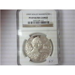 1999-P DOLLEY MADISON SILVER DOLLAR NGC PF69 ULTRA
