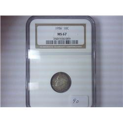 1956 ROOSEVELT DIME NGC MS67 TONED