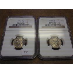 1971-P/D JEFFERSON NICKELS NGC MS65 5FS