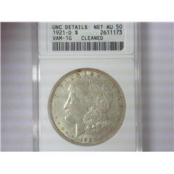 1921-D MORGAN SILVER DOLLAR ANACS UNC DETAILS