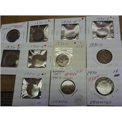 11 ASSORTED 1930-P/D/S LINCOLN CENTS