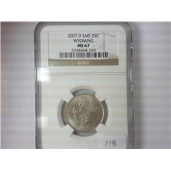 2007-D SMS WYOMING QUARTER NGC MS67