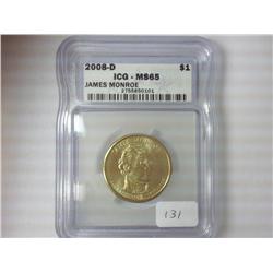 2008-D MONROE DOLLAR ICG MS65