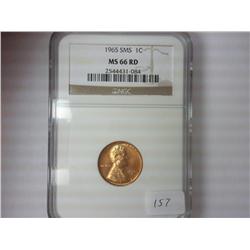1965 SMS LINCOLN CENT NGC MS66RD