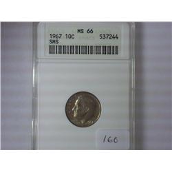 1967 SMS ROOSEVELT DIME ANACS MS66