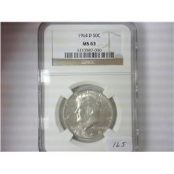 1964-D KENNEDY HALF DOLLAR NGC MS63