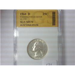 1960-D WASHINGTON QUARTER SGS MS70