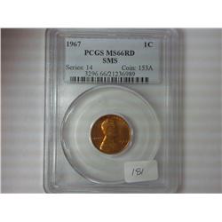 1967 SMS LINCOLN CENT PCGS MS66RD