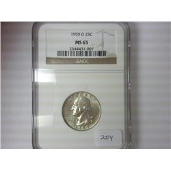 1959-D WASHINGTON SILVER QUARTER NGC MS65