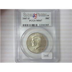 2007-P KENNEDY HALF DOLLAR PCGS MS67 SATIN FINISH
