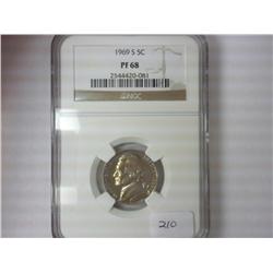 1969-S JEFFERSON NICKEL NGC PF68