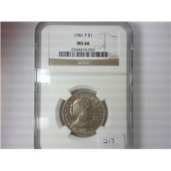 1981-P SBA DOLLAR NGC MS66