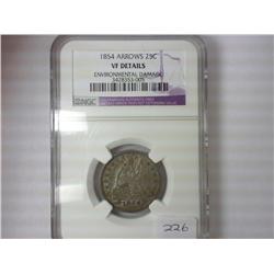 1854 SEATED LIBERTY QUARTER NGC (VF DETAILS)