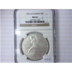 1992-D OLYMPICS SILVER DOLLAR NGC MS69