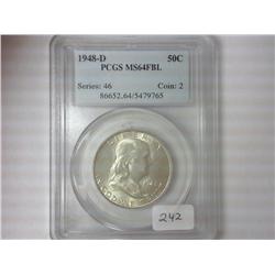 1948-D FRANKLIN HALF DOLLAR PCGS MS64FBL